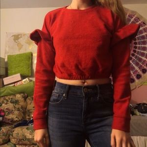 3/$15 Cropped Red Ruffle Sleeve Sweater